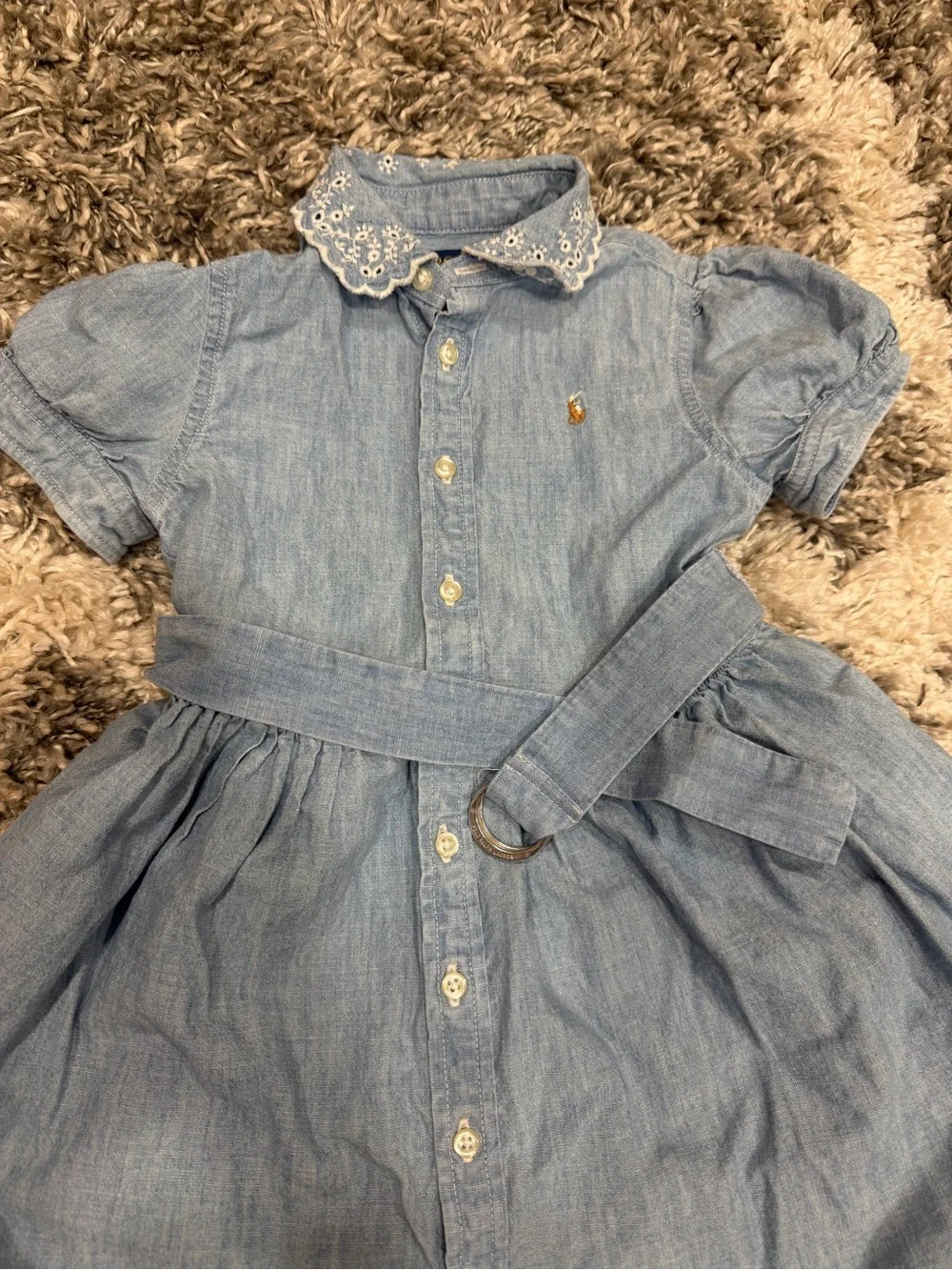 Ralph Lauren Light Blue Chambray Button-Front Belted Dress